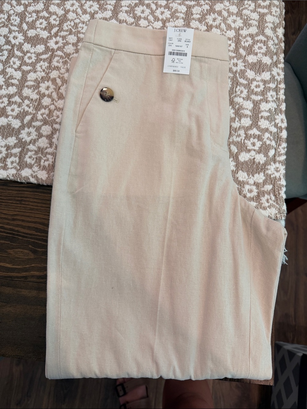 J. Crew Light Cream Straight-Leg Linen-Blend Trousers